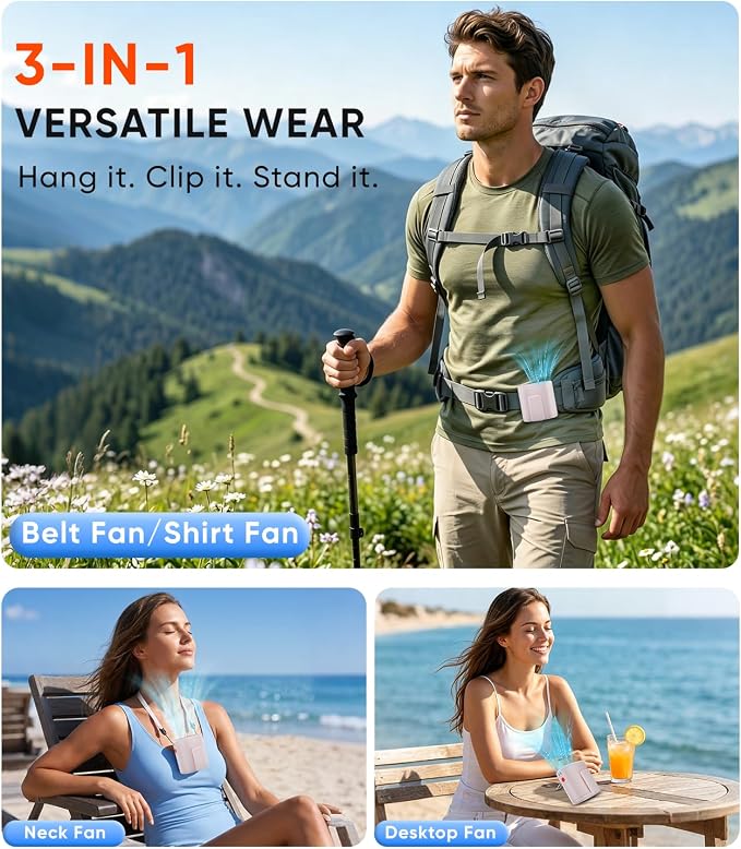 AI Portable Waist Fan, 6-Speed 15,000RPM Strong Turbo Airflow, 30H Cooling Battery Powered Personal Fan Rechargeable, Wearable Hands-Free Shirt/Belt/Body Fan for Travel, Work, Outdoor Off-White - Image 4