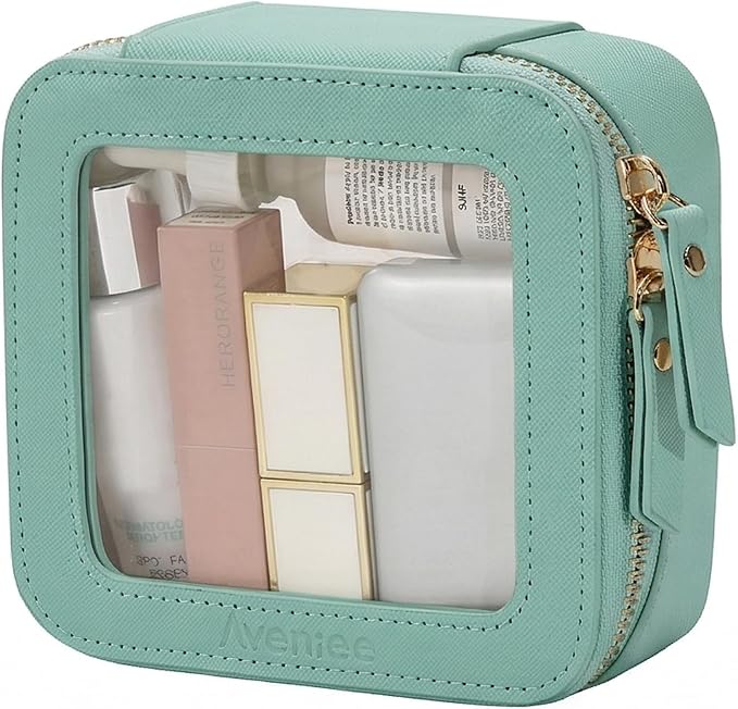 Aveniee Mini Clear Makeup Bag, Small Cosmetic Bags Travel Toiletry Pouch Organizer, TSA Approved Make up Case with Zipper, Car Bag for Essentials,Green by Aveniee