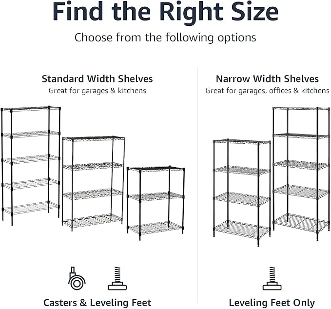 Amazon Basics 5-Shelf Adjustable Heavy Duty Steel Wire Storage Shelves for Garage, Kitchen, Easy Assembly, 36" x 14" x 72", Black - Image 6
