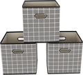 Yunkeeeper storage bins Cubes, Fabric Cube Organizer with Handle, Foldable Cube Bins for Cloth or Accessary Storage, 11x11x11, Set of 3,(Grey grid) by Yunkeeper