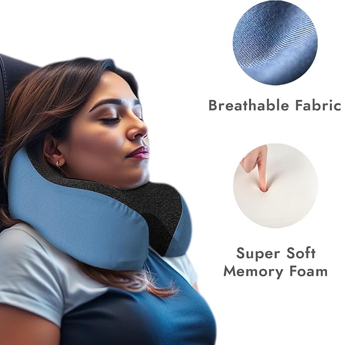 High Fill Memory Foam Travel Neck Pillow - Ergonomic Support for Plane, Car, Home Travel Accessory, Washable Cover - Neck Pillow for Effortless Travel - Image 3