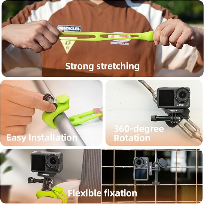 TELESIN Camera 360 Strap Mount Flexible Wrap Band Bike Motorcycle Handlebar Tube Roll Bar Stick Pole Ski Pole Mount for DJI Osmo Pocket 4, DJI Action/Osmo 360/Osmo Nano,Go Pro Hero,Akaso,Insta360 - Image 4