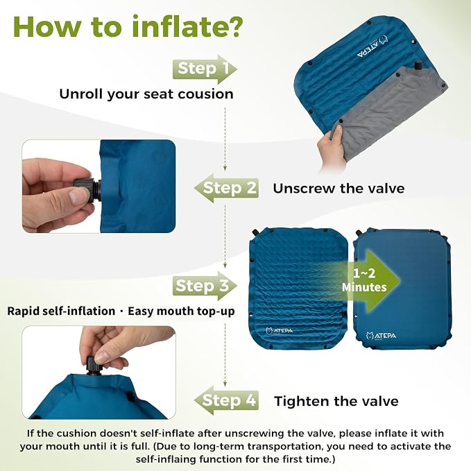 ATEPA Inflatable Seat Cushion | 2" & 2.5" Foam Core Seat Pad, Self Inflating, Compact, Stadium, Airplane, Travel, Camping, Hiking, Sports events - Image 6