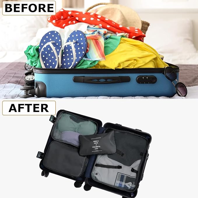 LANSKLBD 6/8 Set Packing Cubes for Suitcases Travel Luggage Packing Organizers,Travel Accessories Essentials Luggage Organizer with Shoe/Tioletry/Laundry Bag (Black, 6 set) - Image 5