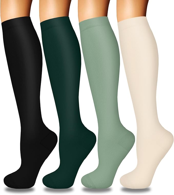 4 Pairs Compression Socks for Women Circulation-Best Support for Nurses,Running,Athletic,Travel by Iseasoo