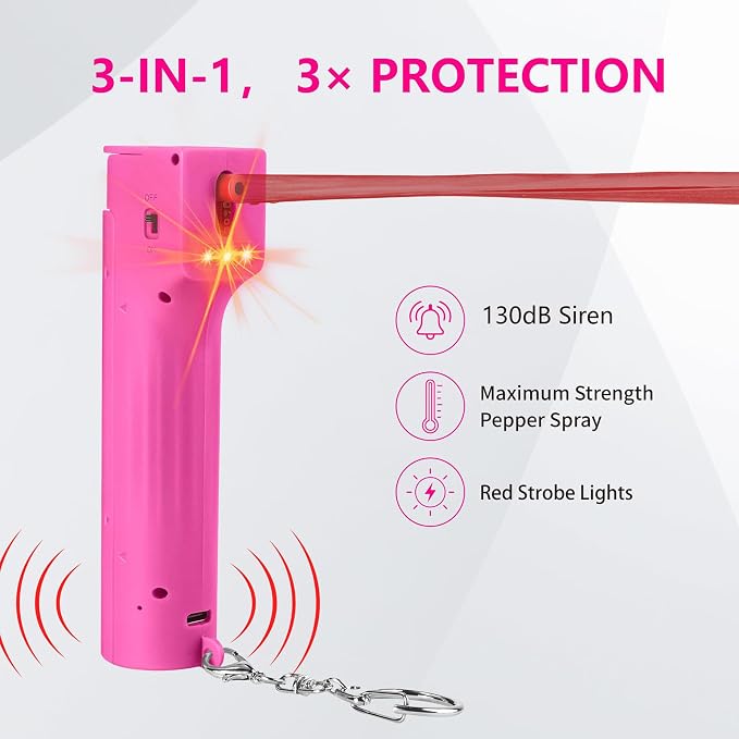 3-in-1 Self Defence Personal Alarm with Pepper Spray Set for Women, Max Strength Pepper Gel & 130 dB Safety Alarms & Strobe Lights, Quick Release, 3X Protection, Canister Replaceable - Image 2