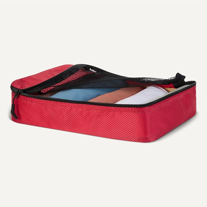 Amazon Essentials 4-Piece Packing Cubes Travel Accessories Set, Luggage Organizer, Double Zipper, Mesh Top, Space-Saving Suitcase Organizer, Small/Medium/Large/Slim, Red (Previously Amazon Basics) - Image 3