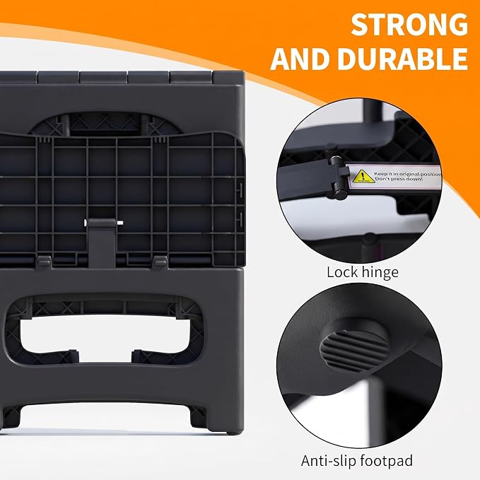 2 Step Stool Foldable, Non-Slip Steps, Folding Step Stool for Adults & Kids, Plastic Stool Pool Ladder, Collapsible Stools 2 Step Ladder for Kitchen Toilet Bedroom Office RV, Holds 330 lbs - Image 5