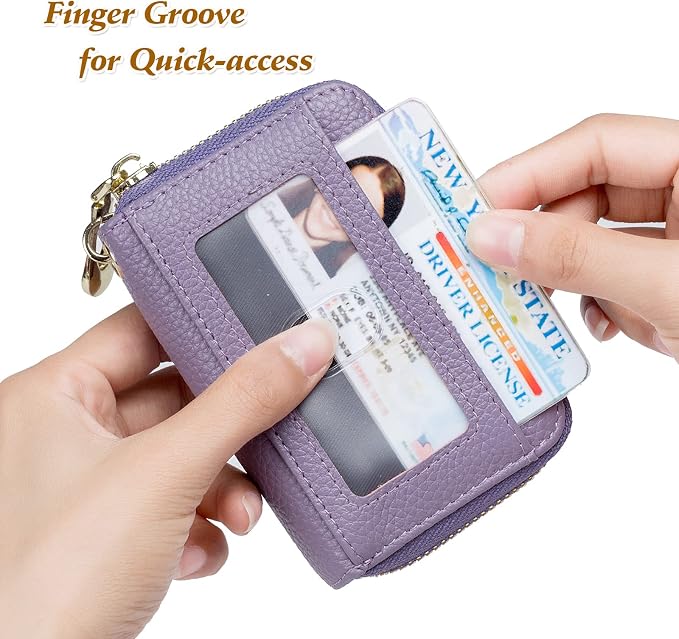 imeetu Rfid Credit Card Holder, Businese Card Case, Wallet for Women Men | Genuine Leather Card Wallet with id Window, Keychain & Double Zipper, Water-resistan Small Wallet with Gift Box, Daily Travel - Image 3