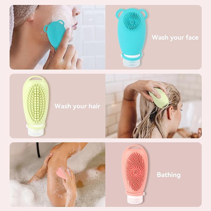12PC Silicone Travel Bottles Set for Toiletries, TSA Approved Travel Bottles Leak-Proof Travel Size Toiletries,Multi-functional Travel Bottles with Face Wash Bath Hair Wash Silicone Massage - Image 2