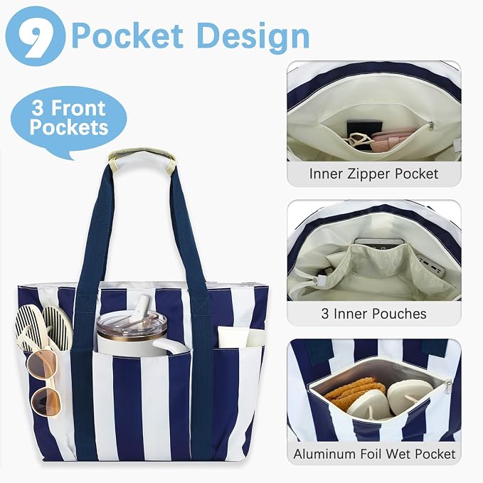 Fammart Mesh Beach Bag for Women, Large Beach Toy Pool Bag with Zipper Pocket, SandProof Cruise Essentials 2026 Family Travel - Image 3