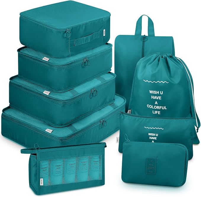 Mossio 9 Set Packing Cubes with Shoe Bag & Electronics Bag - Luggage Organizers Suitcase Travel Accessories by Mossio