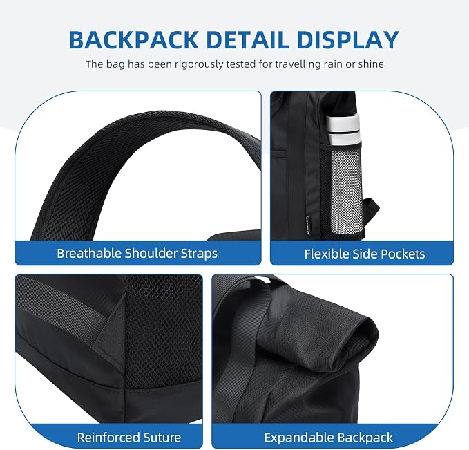 Foldable Convertible Tote Backpack Lightweight Versatile Nylon Daypack for Women Men Work Leisure Travel,Black - Image 6