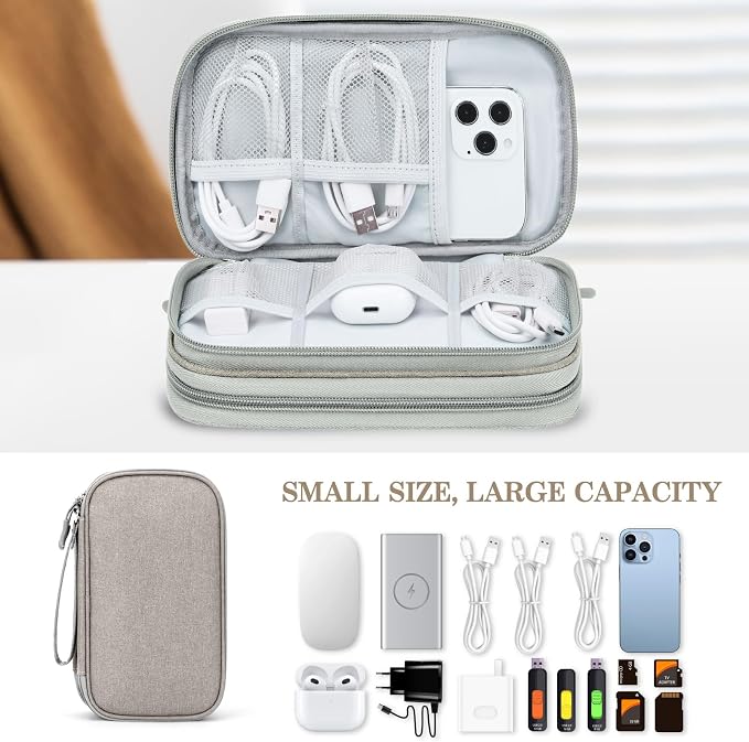 FYY Electronic Organizer, Travel Tech Pouch Bag, Medium, Khaki | Wrist Strap, Waterproof, Double Layers Portable Electronics Travel Carrying Case for Cord, Charger, Daily Business Trips Use - Image 6