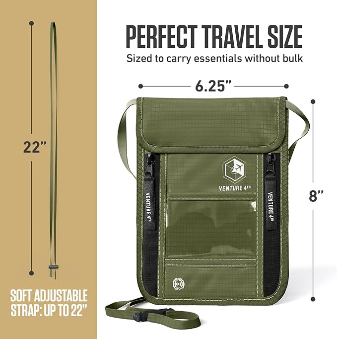 VENTURE 4TH Travel Neck Wallet, RFID Blocking Passport Holder - Green - Image 3