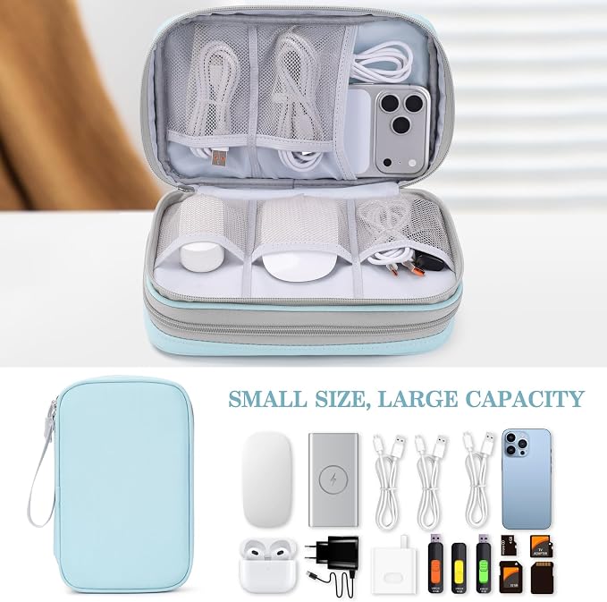 FYY Electronic Organizer, Travel Tech Pouch Bag, Large, Mint Green | Wrist Strap, Waterproof, Double Layers Portable Electronics Travel Carrying Case for Cord, Charger, Daily Business Trips Use - Image 6