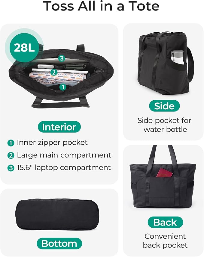 BAGSMART Tote Bag for Women, Tote Bag with Zipper Work Tote with Compartments Nurse Shoulder Hanbag for Travel, Gym - Image 4