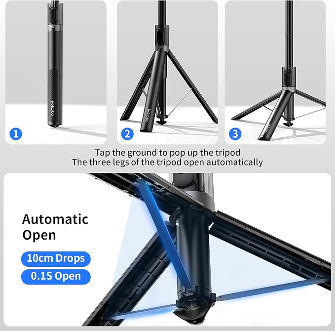 67'' Automatic Phone Tripod, Auto-Open Selfie Stick for iPhone with Remote, 360° Rotatable Extendable Phone Stand for Video Recording Vlog, Stable Travel Tripod Compatible with iPhone Android - Image 2