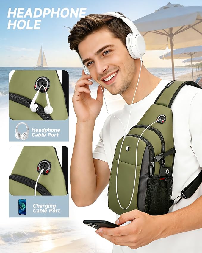 Tactical Sling Bag for Men & Women, Water Resistant Anti-Theft Crossbody Bag Mini Backpack with Water Bottle Pocket, Travel Hiking Chest Pack Fits 11 inch iPad, Switch 2, Army Green | Mens Crossbody Bag - Image 7