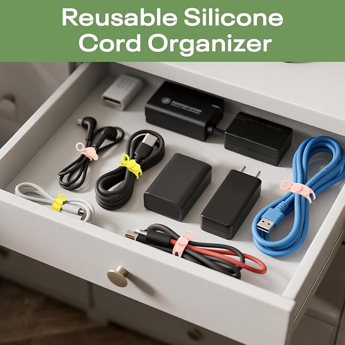 30Pcs Reusable Silicone Cable Ties 4.2in Wire Organizers for Cords, Charging Cables, USB Data Cables Electrical Cord Management 6Colors - Image 5