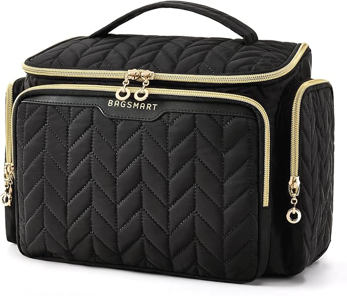 BAGSMART Travel Toiletry Bag, Large Wide-open Travel Bag for Toiletries, Makeup Cosmetic Travel Bag with Handle-Black by BAGSMART