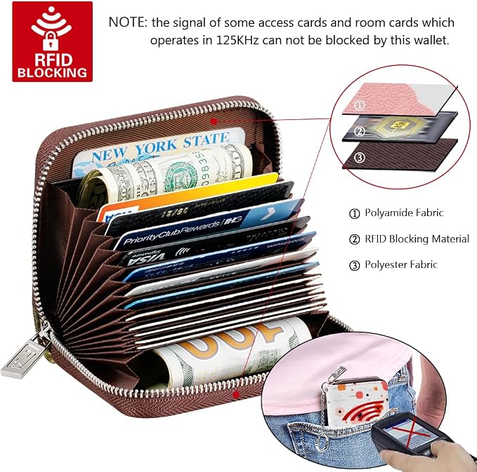 FurArt Zipper Wallet Women RFID Credit Card Holder keychain Wallet | ID Window RFID Blocking Compact Small business 15/16 slots - Image 5