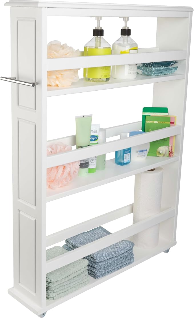 Lavish Home 3 Tier Slim Utility Rolling Storage Cart, White, 25”W x 5.7”D | Narrow Rolling Cart Storage Organizer with Handle and Wheels for Bathroom, Laundry Room, and Kitchen, Pull-Out Home Organizer - Image 10