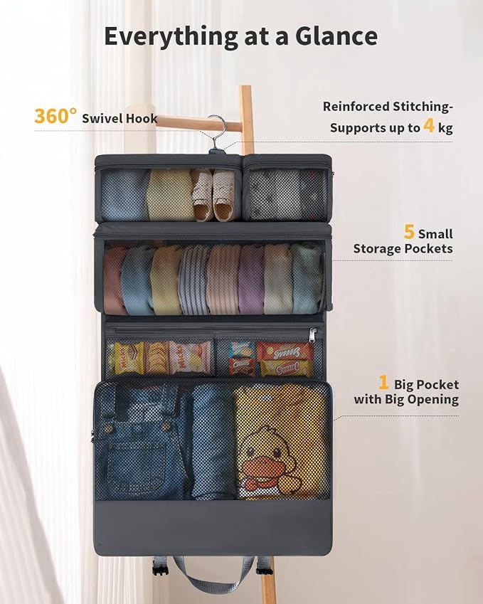 ECOHUB Hanging Travel Closet Portable Luggage Organizer Packing Bag,Grey - Image 3