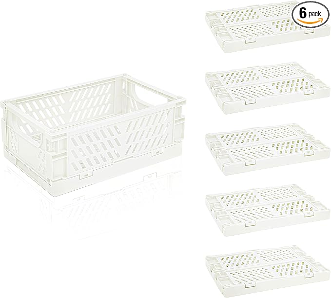 6 Pack Mini Foldable Small Plastic Baskets for Organizing and Storage，Collapsible Storage Crates,Mini Bins for Home Kitchen Bedroom Bathroom Office (White, Small 6x4x2.2) by Daixers