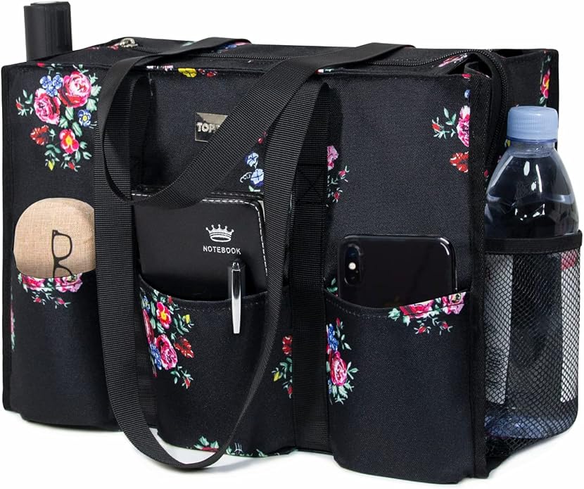 TOPDesign Utility Water Resistant Tote Bag with 13 Pockets, Top Zipper Closure & Thick Bottom Support, for Working Women by TOPDesign