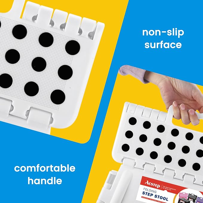 13 Inch Folding Step Stool, Holds 300 lb, for Adults and Kids, White | Heavy Duty Portable Collapsible Foot Stool, Non-Slip Surface for Kitchen Bathroom Bedroom Outdoor, Lightweight with Handle - Image 7