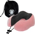 Memory Foam Travel Pillow, Neck Pillow with 360-Degree Head Support, Comfortable and Lightweight, Ideal for Sleeping on Airplane, Car, Train, Bus and Home Use, Comes with Storage Bag (Pink) by Makimoo