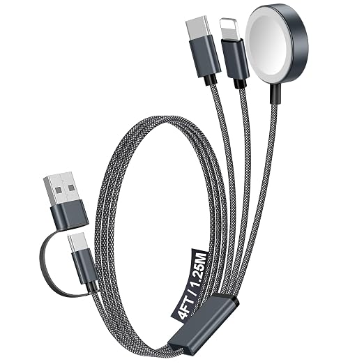 1Pack Travel Essentials for Apple Watch Charger,3-in-2 Multi Charging Cable | Cruise Vacation Camping Essentials for iPhone Charger,Type C/Lightning for iWatch,iPhone 17-12,Xbox Series X&S-4FT Black by Accessoriesforphoneandelectricproducts