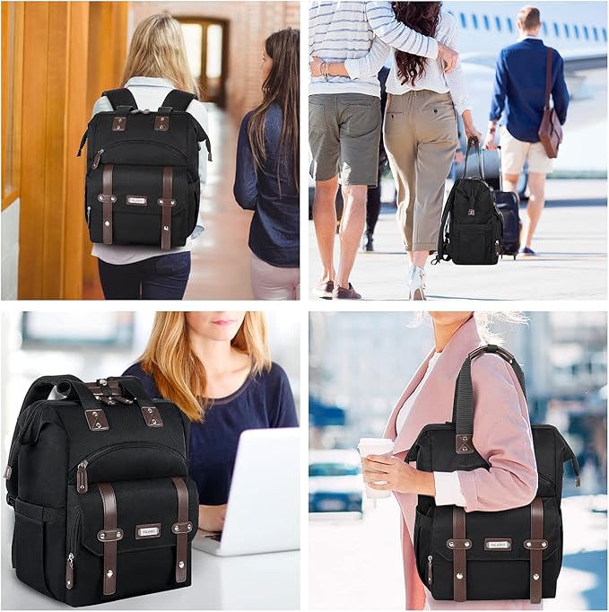 FALANKO Laptop Backpack For Women, Work Doctor Teacher Nurse Wide Open Bookbags 17.3 Inch Laptops Backpack with RFID, Water Resistant Computer Backpack for Men Women Black - Image 7