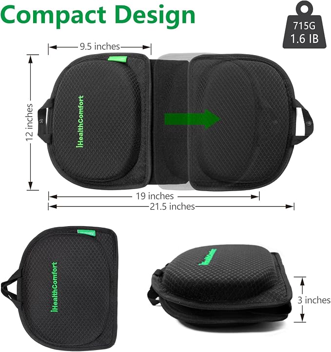 Small Travel Seat Cushion Cooling Gel & Memory Foam Portable Foldable Seat Pad for Airplane, Car, Office, Stadium Orthopedic Butt Pain Relief Pillow, 2-in-1 Design for Kids & Adults - Image 3