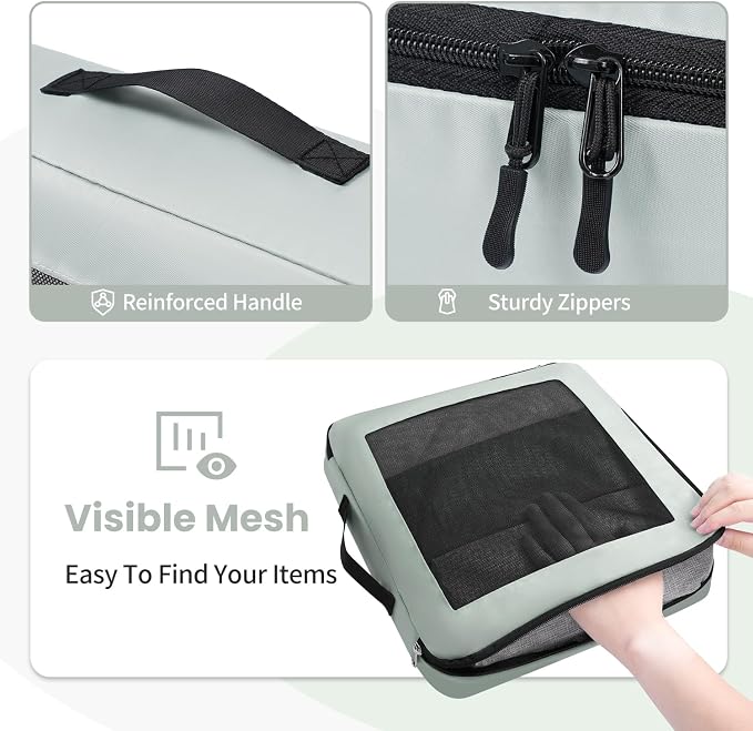 Mesh Packing Cubes for Travel, Durable Luggage Organizer with Sturdy Material and Double Zippers, Comprehensive Set for Travel Accessories Storage, 10 set, mint - Image 4