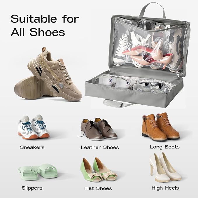 Shoe Bag for Travel with Handle, Travel Shoe Organizer Portable Luggage Shoe Storage Bag, Shoe Bags for Packing in Suitcase (Grey) - Image 5