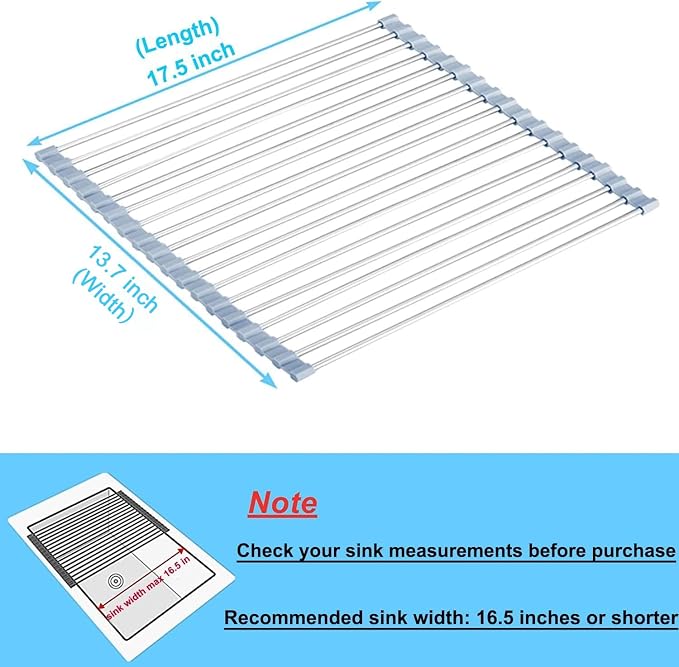 Seropy Roll Up Dish Drying Rack Over Sink Over The Sink Dish Drying Rack Kitchen Dish Drainer, Folding Dish Rack for Kitchen Sink Counter Stainless Steel Mat Foldable Dish Dryer Racks 17.5" x 13.7" - Image 4
