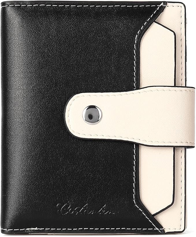 BOSTANTEN Leather Womens Wallet Small RFID Blocking Credit Card Holder | Removable ID Window, Zipper Coin Pocket, Bifold, Minimalist, Fits Small Purses, Daily Use, Ladies Gifts, Black-Beige by BOSTANTEN