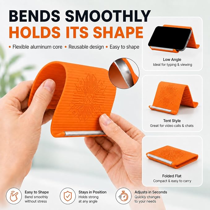 Airplane Phone Holder, Foldable Silicone Aluminum Phone Holder | Textured Non-Slip Surface Flexible Silicone Tablet Stand 0.12" Ultra-Thin Desktop Mount for Home Office Desk Travel Treadmill - Image 2