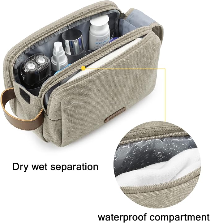BAGSMART Toiletry Bag for Men, Canvas Travel Toiletry Organizer Dopp Kit Water-resistant Shaving Bag for Toiletries Accessories,Beige-Medium - Image 3
