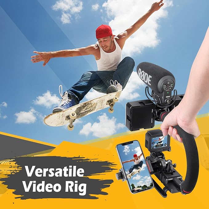 Zeadio Video Handheld Stabilizer, Triple Cold-Shoe Handle Grip with Smartphone Holder、360° Ball Head Mount, Compatible with All Camera Sport Camera DSLR Smartphone - Image 2