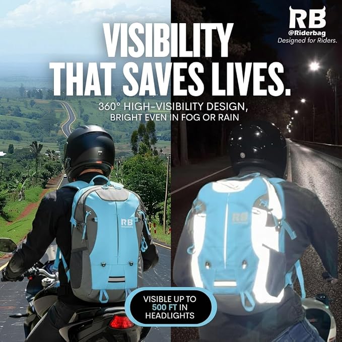 Reflective Motorcycle Backpack, Hi Viz Commuter Riding Bag | Designed by Riders for Everyday Rides with Laptop Compartment and Helmet Net. Built to Help You Be Seen. - Image 8
