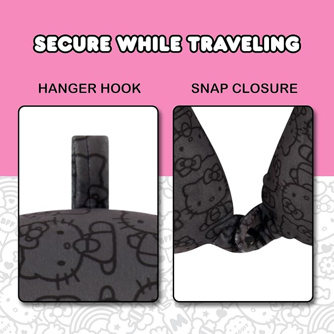 FUL Hello Kitty Neck Pillow, Black | All Over Print Memory Foam Travel Accessories for Airplane, Car and Office, Comfortable and Breathable - Image 4