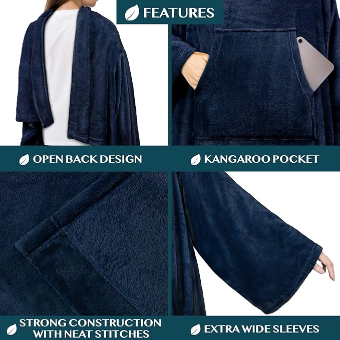 PAVILIA Blanket with Sleeves for Adult Women Men, Soft Warm Wearable Blanket Fleece Wrap Throw, Robe Blanket Gift - Image 3