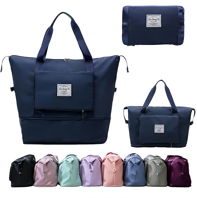 Large Capacity Foldable Travel Bag, Expandable lightweight Carry on Bag, Dry with Wet Separation Spor Duffel Bags (Dark Blue) by Unknown