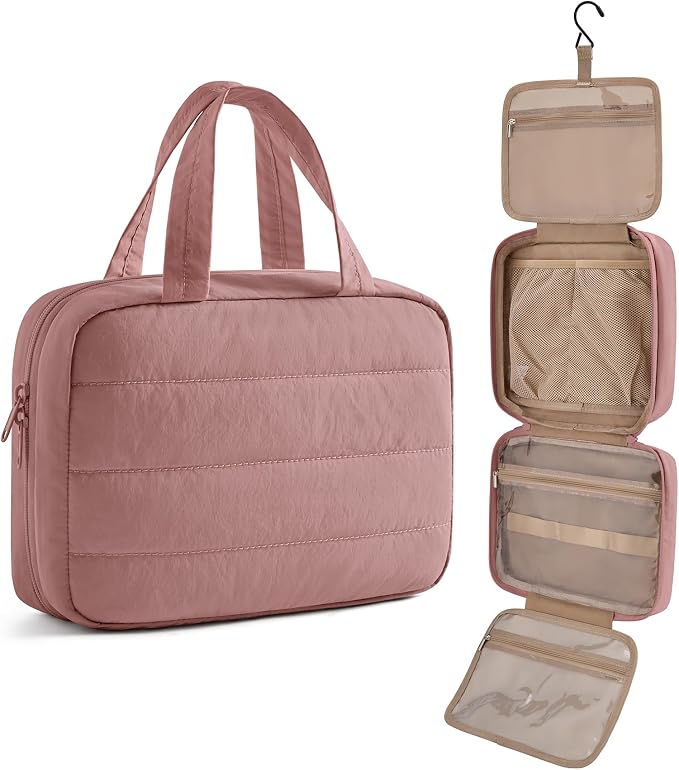 Travel Toiletry Bag - Hanging Makeup Organizer for Women & Men | Portable Hanging Organizer for Travel-Sized Shampoo, Full-Sized Toiletries, Brushes Set, Makeup Accessories, Nude Pink by LIGHTFLIGHT