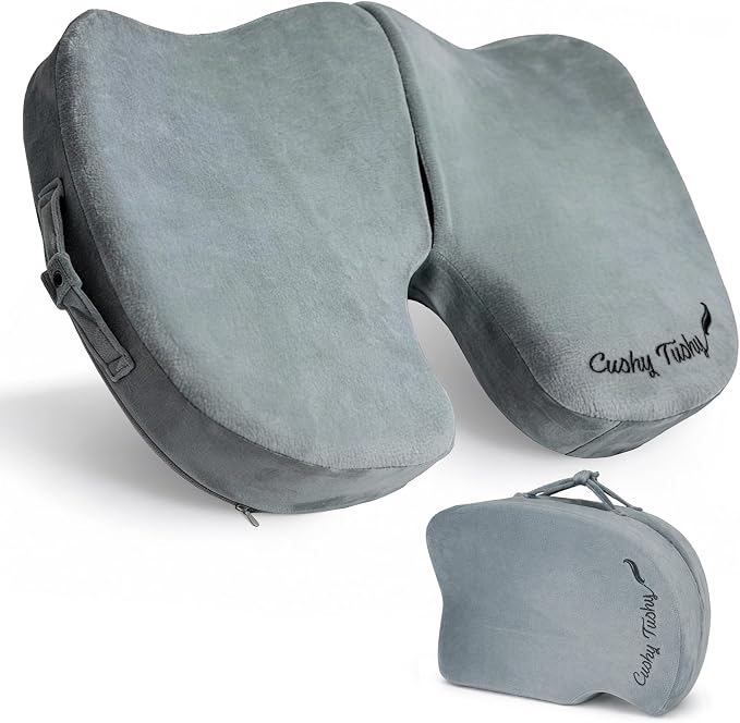 Premium Foldable Travel Seat Cushion - for Relief of Lower Back, Sciatic, Butt and Tailbone Pain - for Home & Office Use, Perfect for Travel or Driving - Coccyx Seat Cushion by CushyTushy