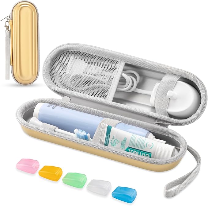 Toothbrush Travel Case for Oral B/Oral-B Pro 1000 1500 5000 7000 & Philips Sonicare 4100 1100 5300 5100 6100/iO Electric Toothbrush, Hard Protective Storage Bag (Dazzling Gold with toothbrush cap) by TYSORETY