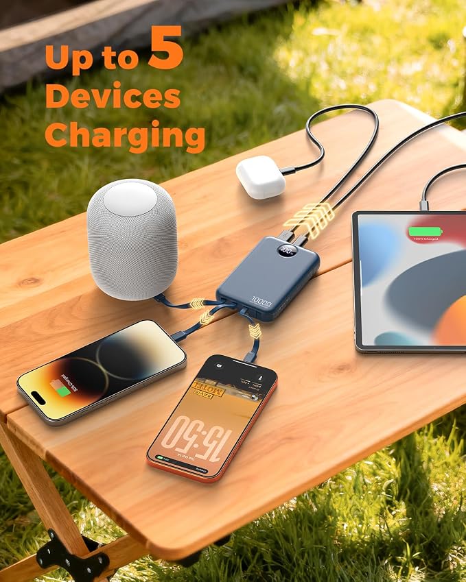 Portable Charger 10000mAh with 4 Built-in Cables 40% Smaller | Power Bank Fast Charging Battery Pack,LED Display Compact with Travel Charger for iPhone Other Devices-Navy - Image 7